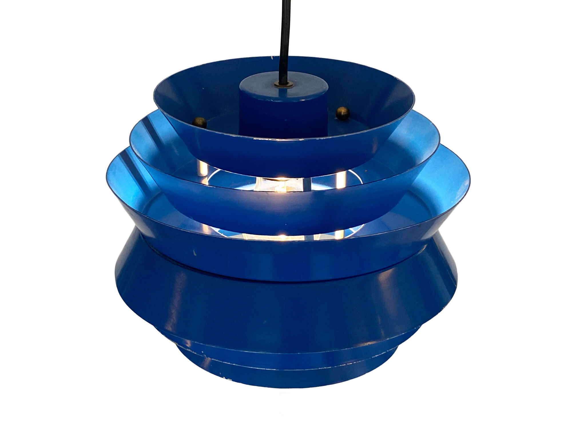 Pendant light "Trava" in blue lacquer by Carl Thore for Granhaga Metallindustri. Sweden 1960s.