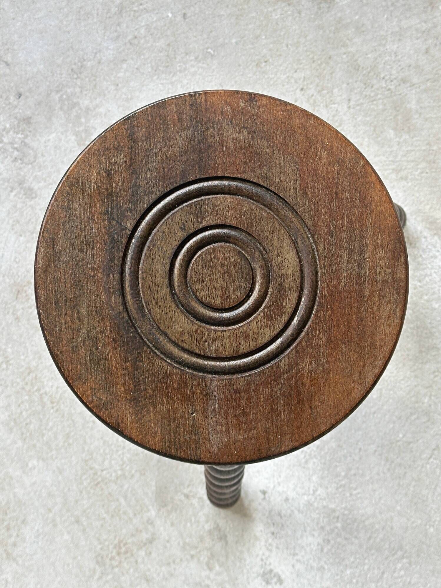 Antique turned wooden tripod stool