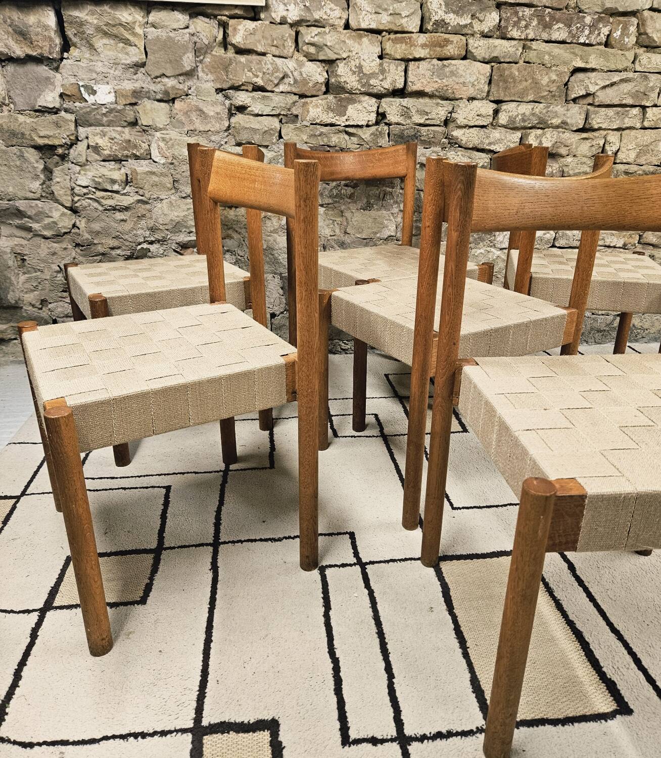 6 Scandinavian chairs 1960" braided straps