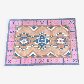 Tapis kilim rose et beige annees 80 – 186x127cm