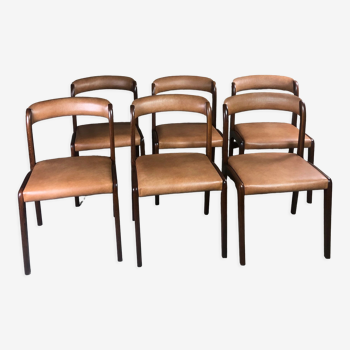 6 chaises scandinave en bois et skaï 1960