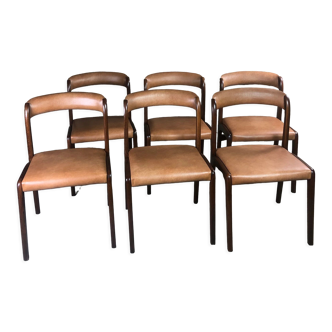 6 chaises scandinave en bois et skaï 1960