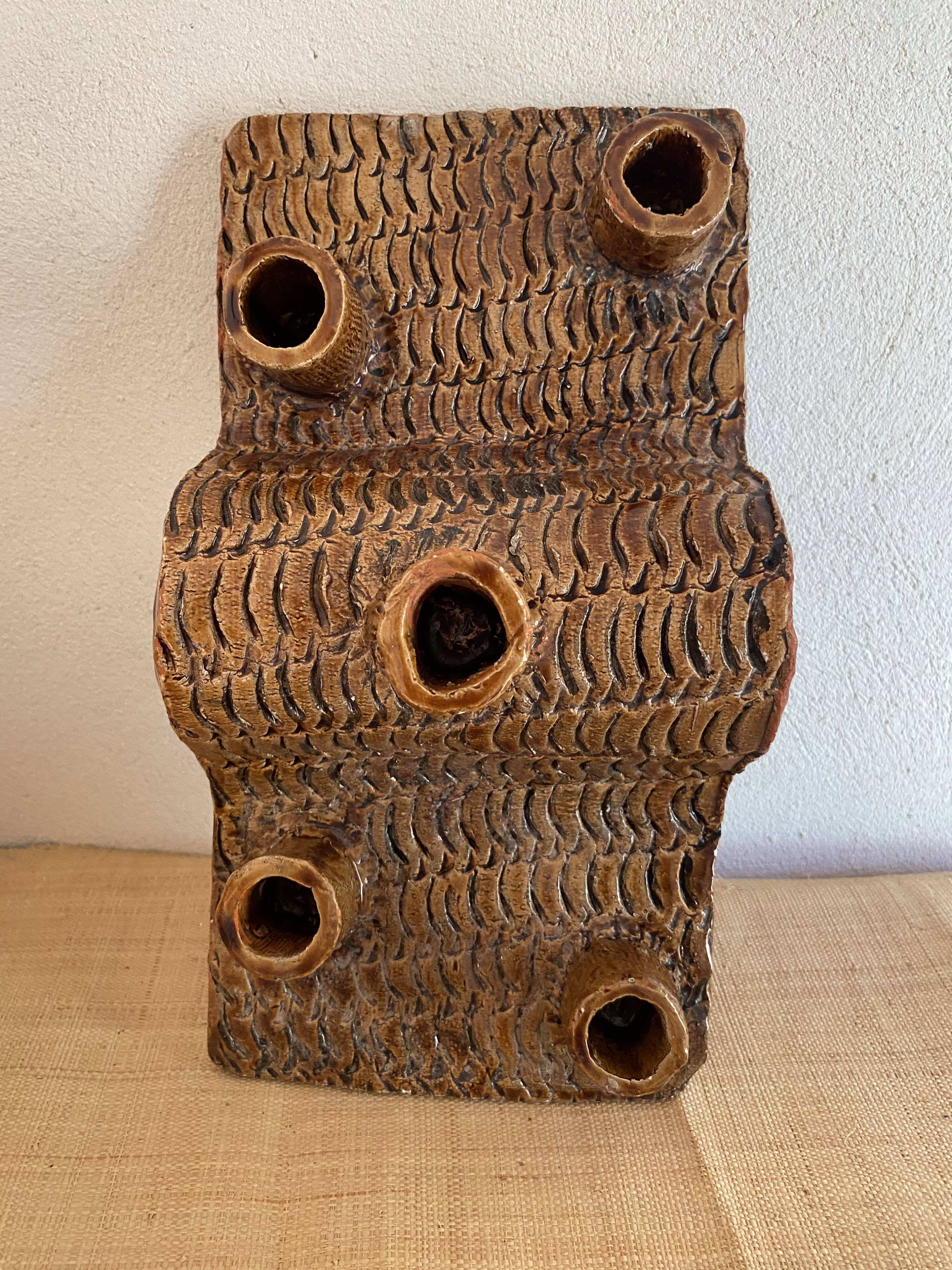 Terracotta candlestick with 5 holders, 1980s.