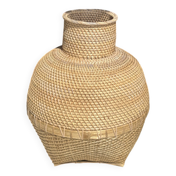 Panier jarre en vannerie traditionnelle indonésienne H48 D40
