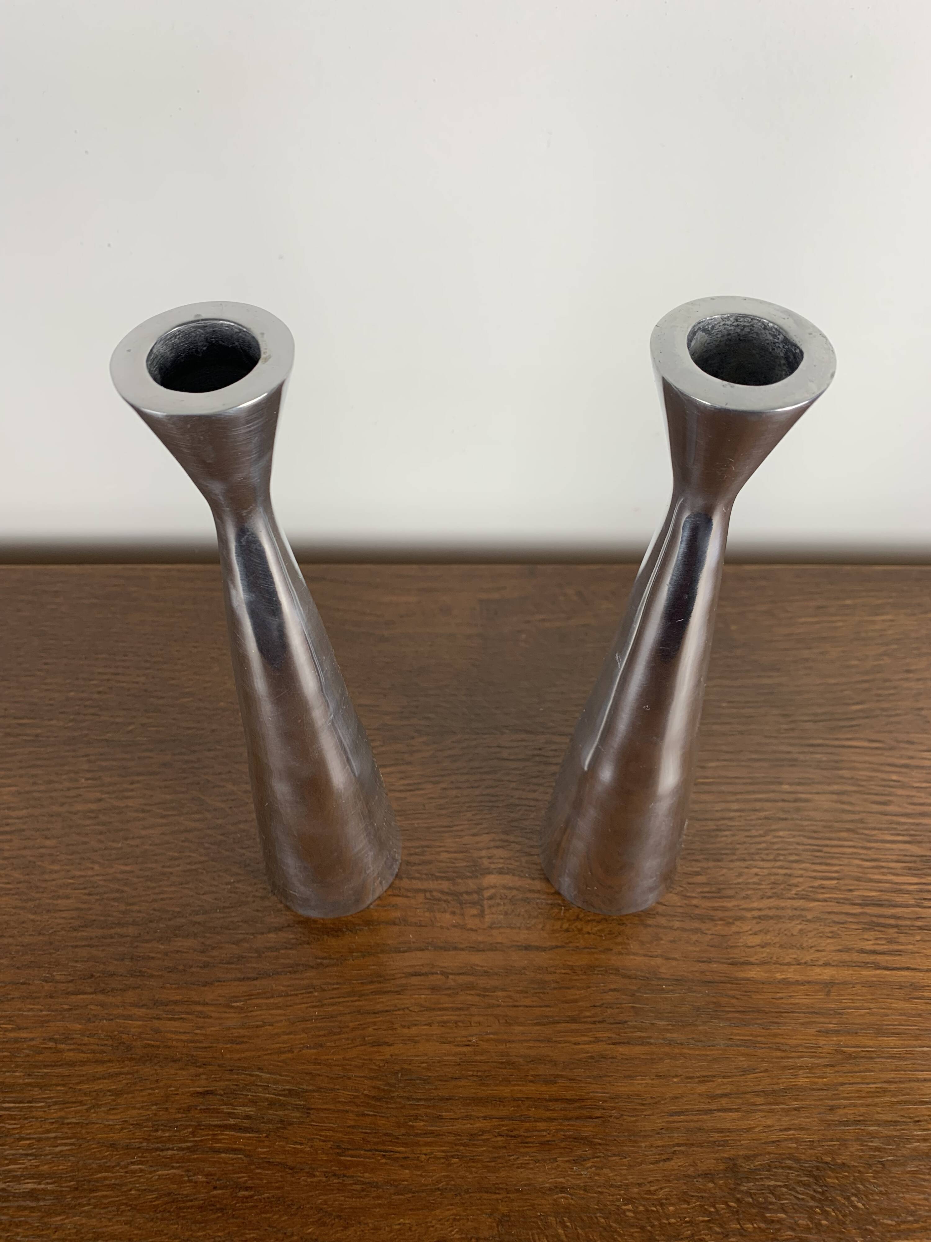 Pair of silver-plated metal candlesticks, Denmark