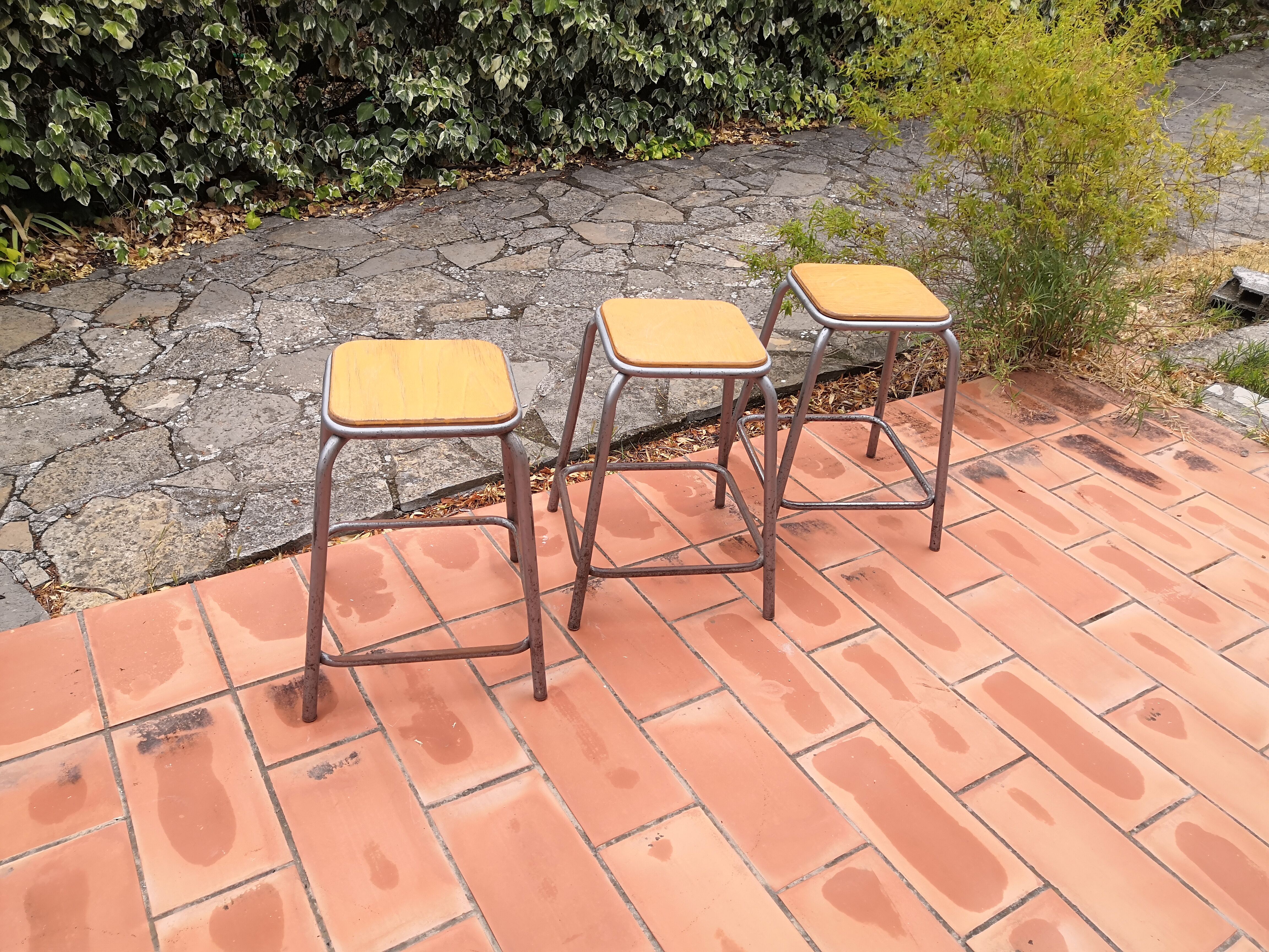 Industrial metal stools from the 60s set of 3