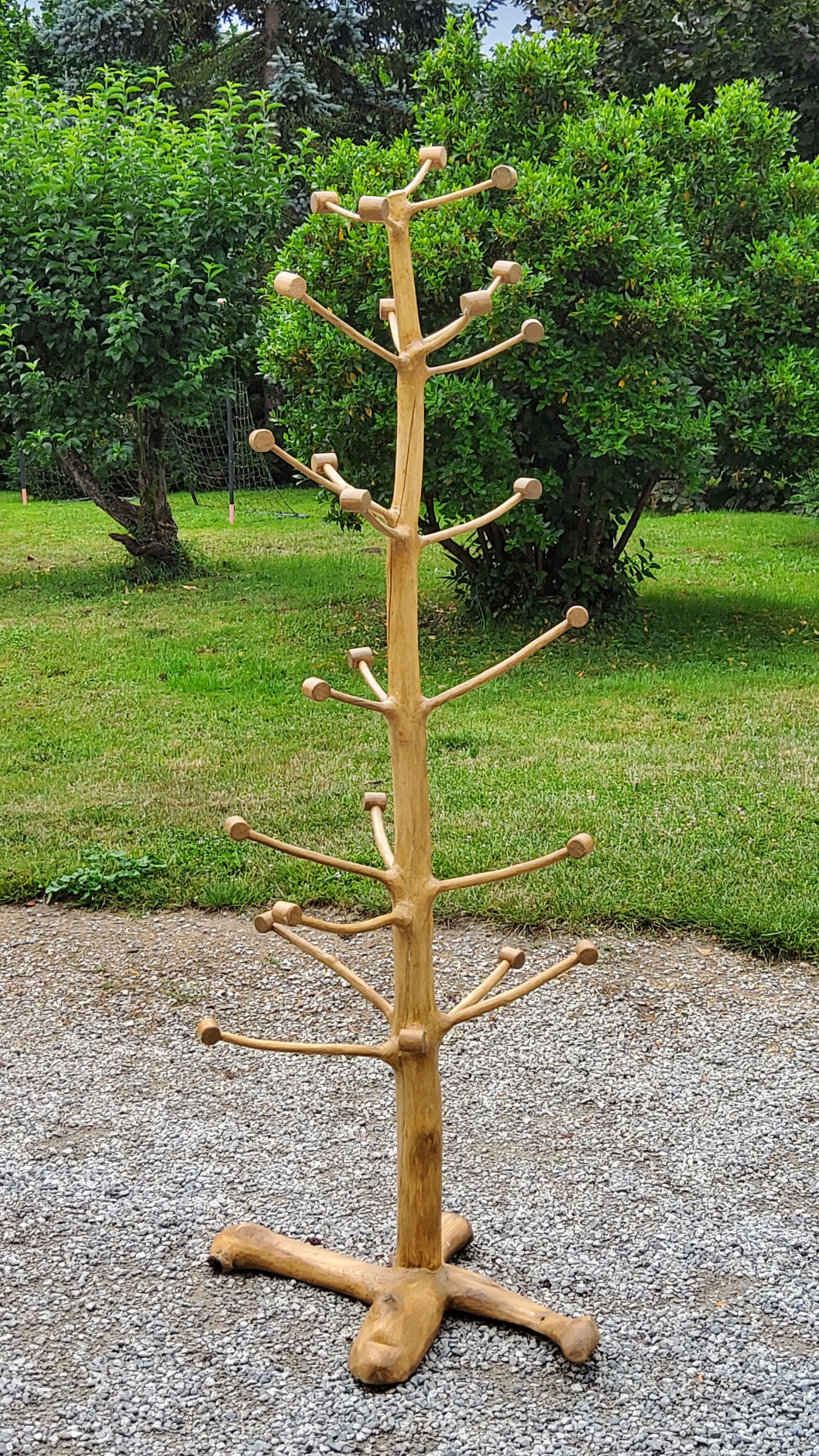 Brutalist coat rack on boxwood stand