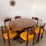 Old inlaid wood table designed by Dieter Waeckerlin Idealheim from the 60s, extendable