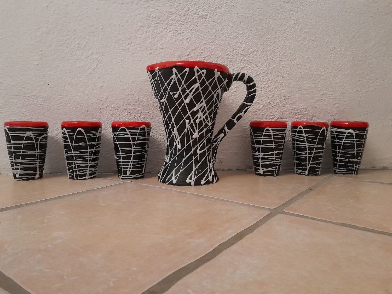 Exceptional set of orangeade from Vallauris, vintage 1950-60.