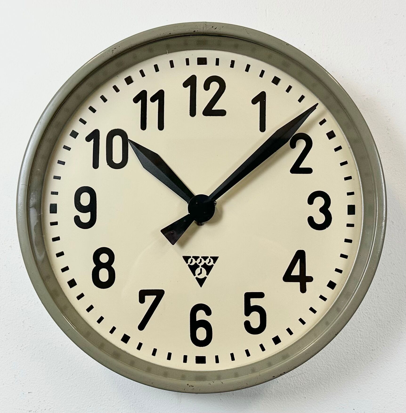 Grey Industrial Factory Wall Clock from Pragotron, 1950s
