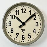 Grey Industrial Factory Wall Clock from Pragotron, 1950s