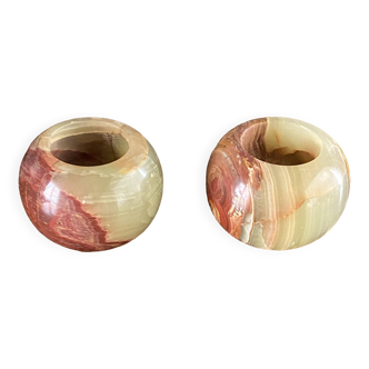 2 bougeoirs en onyx vintage année 70