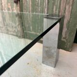 Table basse vintage moderniste en verre et chrome