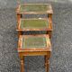 3 English nesting coffee tables in solid wood and leather