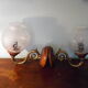 Wall lamps in wood and gilded metal, openwork glass lampshade