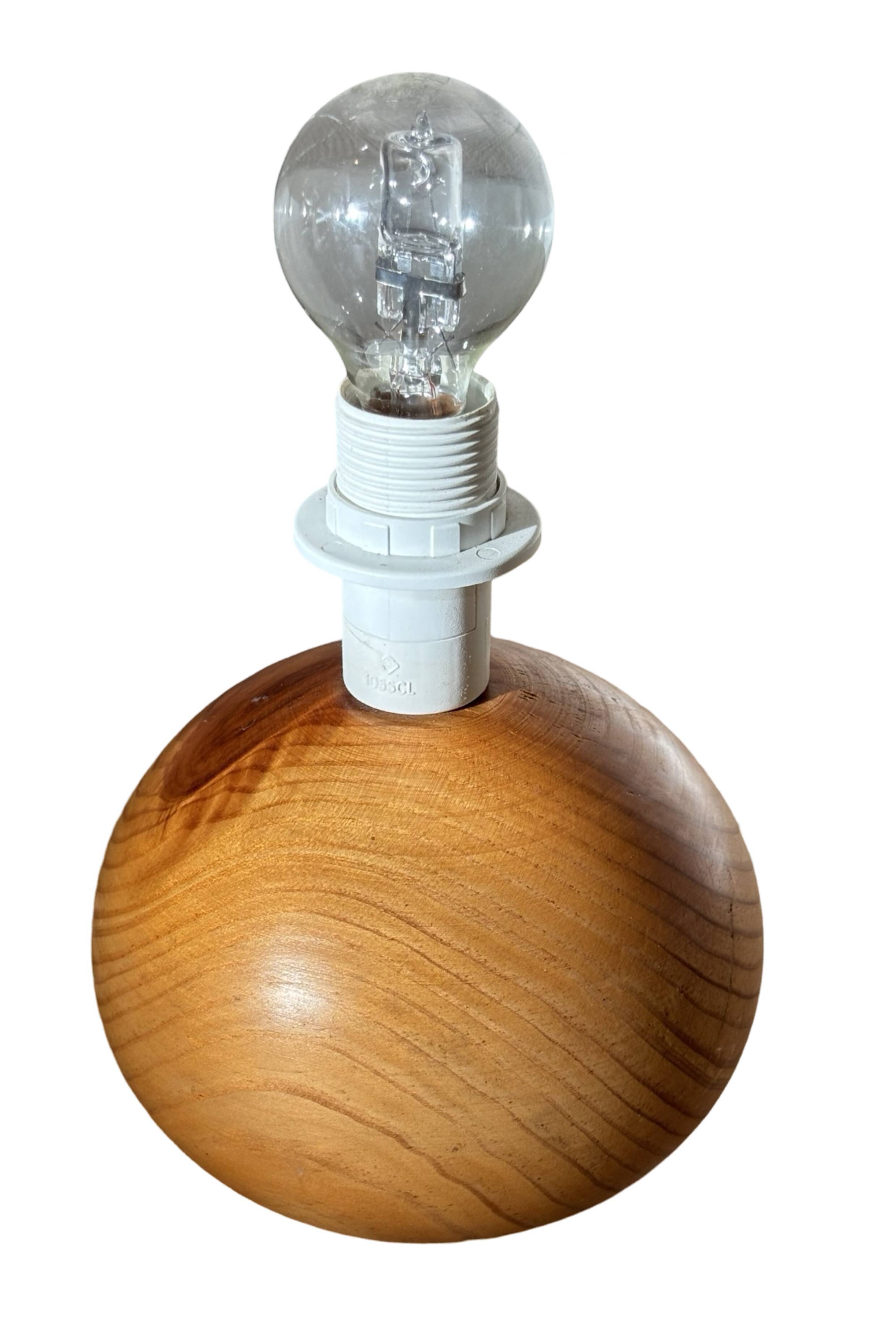 vintage wooden ball lamp small model with fabric shade 80's design