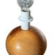 Lampe boule vintage en bois, abat-jour en tissu, années 80