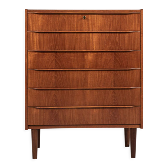 Commode danoise Midcentury de 6 tiroirs en teck avec de longues poignées de tiroirs années 1960