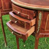 half-moon bedside pair in marquetry, bronze ornaments