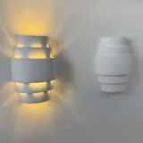 Pair of vintage plaster wall lights, matte white, France, 1980.