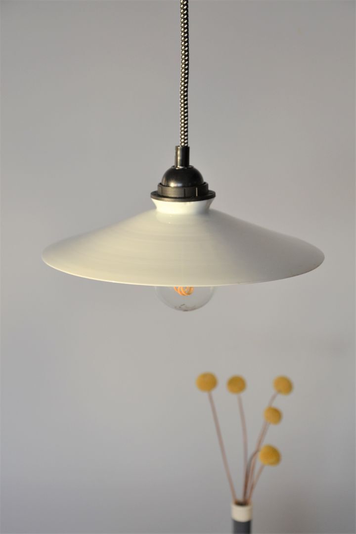 Vintage white opaline pendant lamp and retro cord