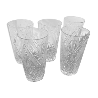batch of 5 old glasses, made of chiseled crystal