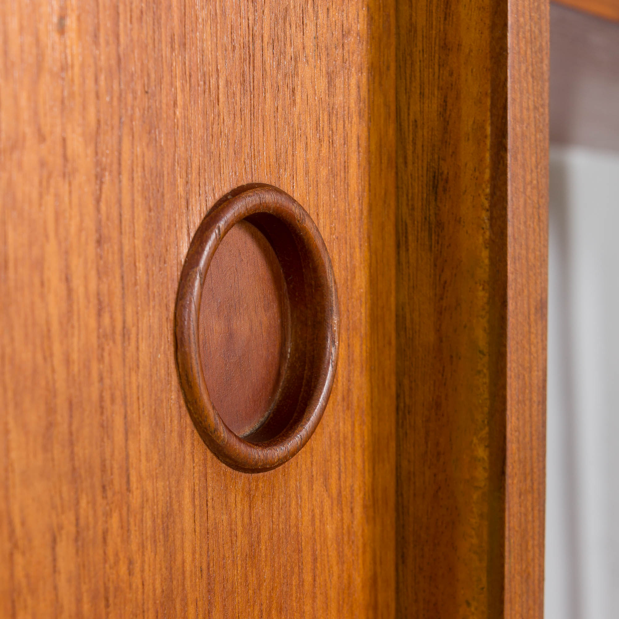 Teak 2-Bay Ergo Modular Wall Unit with double chest of drawers, a cabinet & 2 shelves by John Texmon