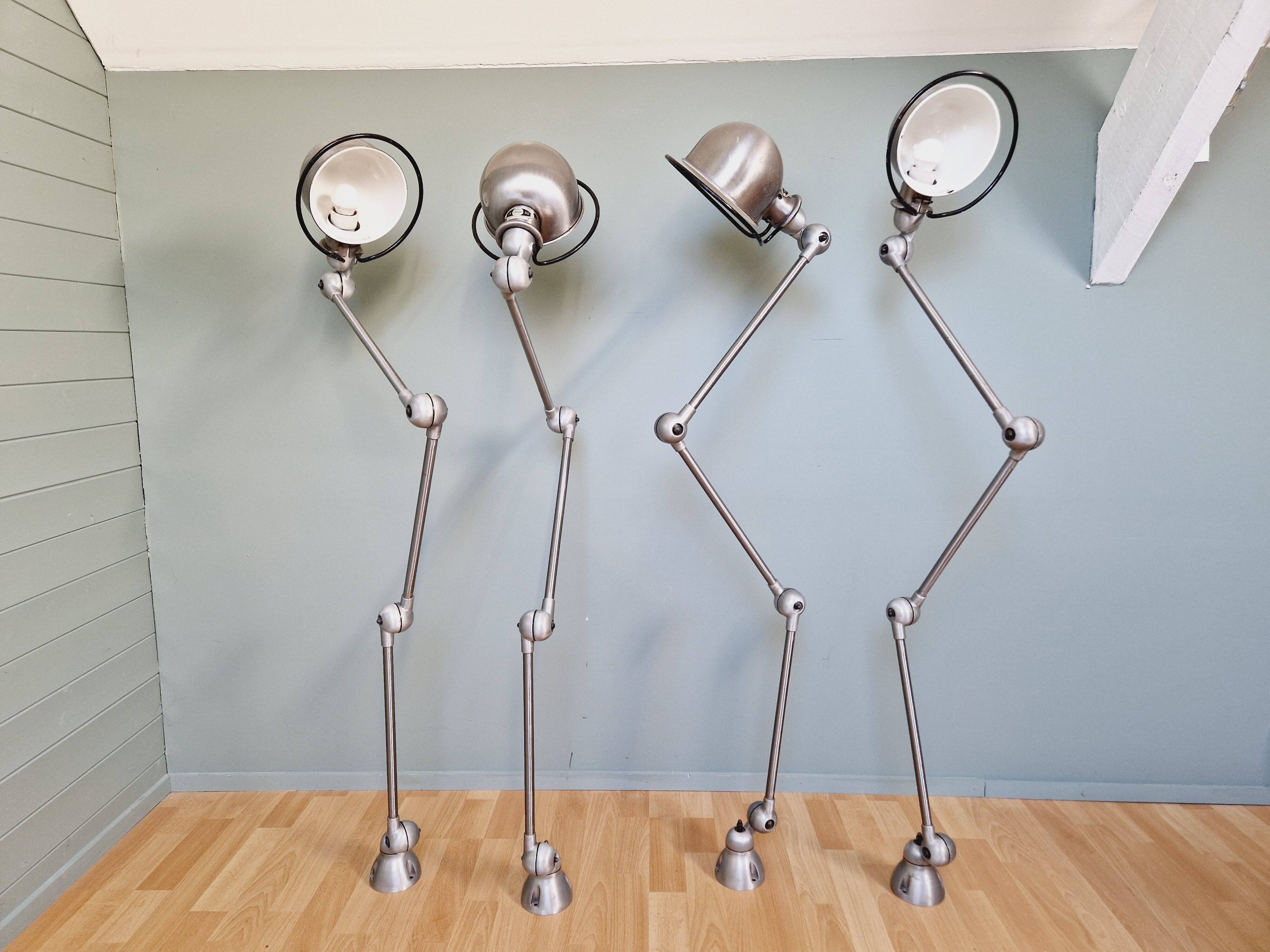 Set of 4 Jieldé industrial lamps in brushed steel, 3 arms