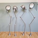 Set of 4 Jieldé industrial lamps in brushed steel, 3 arms