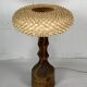 Large brutalist table lamp with rattan shade, Dutch ca 1960s ( 76 cm )