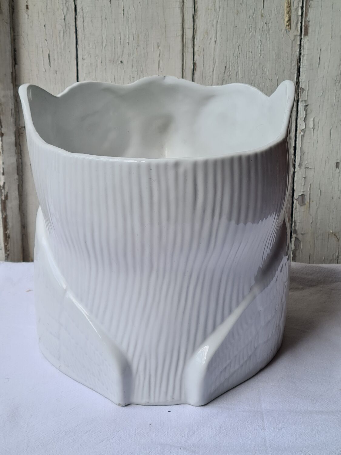 Owl pot cover, white ceramic owl