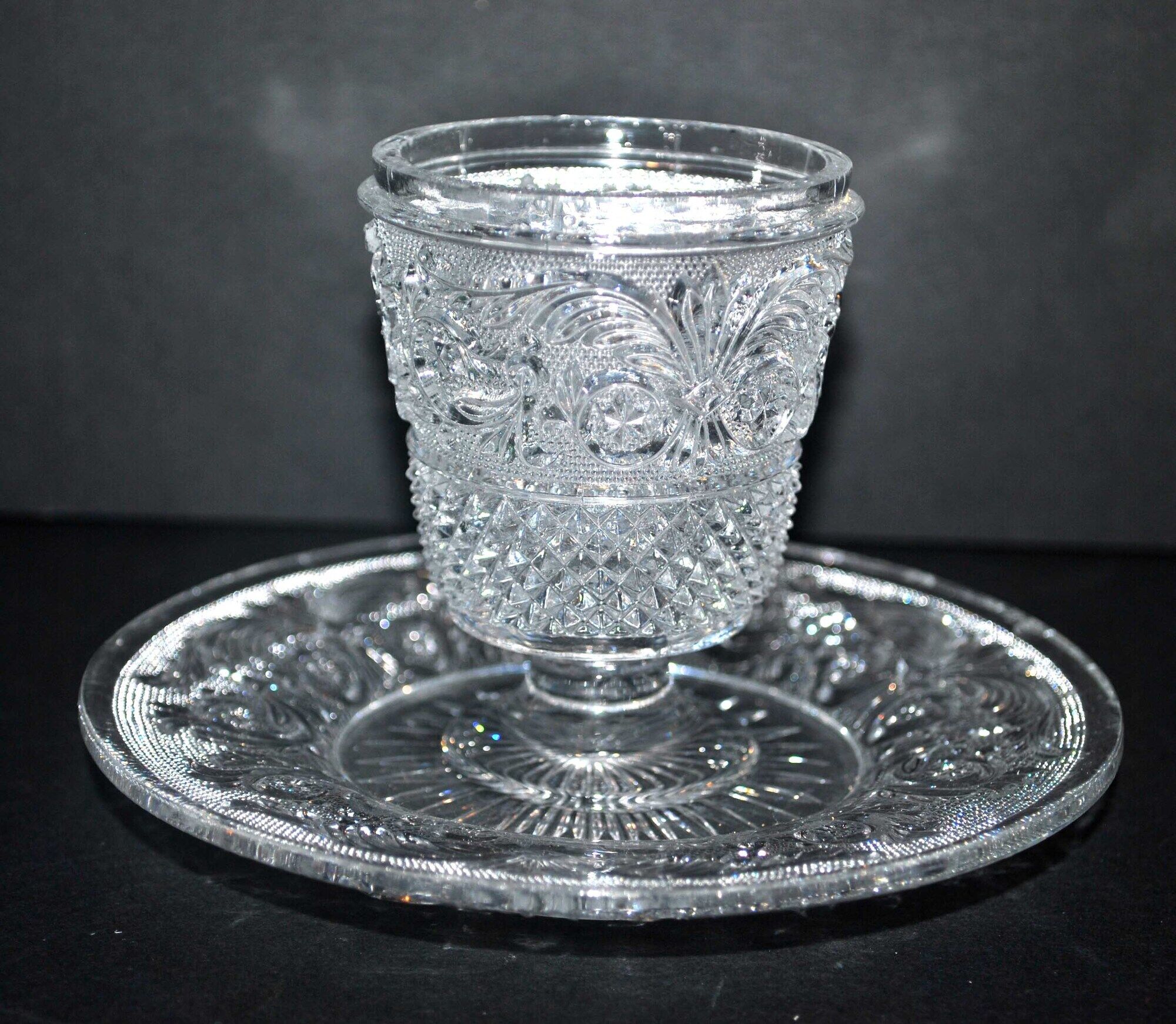 Old BACCARAT mustard maker in crystal molded with sandblasted arabesques