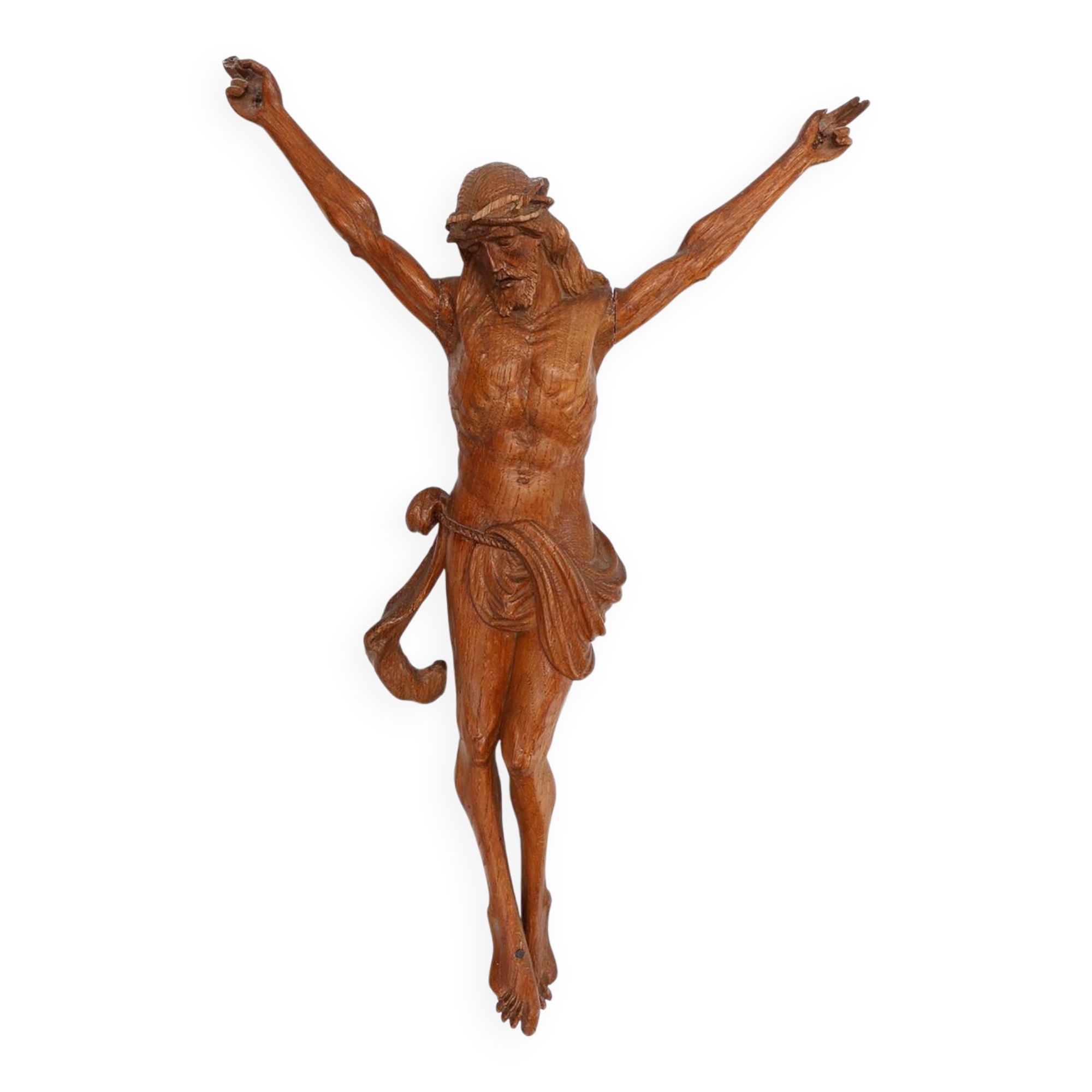 Hand carved oak crucifix or corpus Christi, Belgium ca. 1900