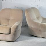Pair of armchairs "space age". Beige corduroy velvet. France, circa 1970
