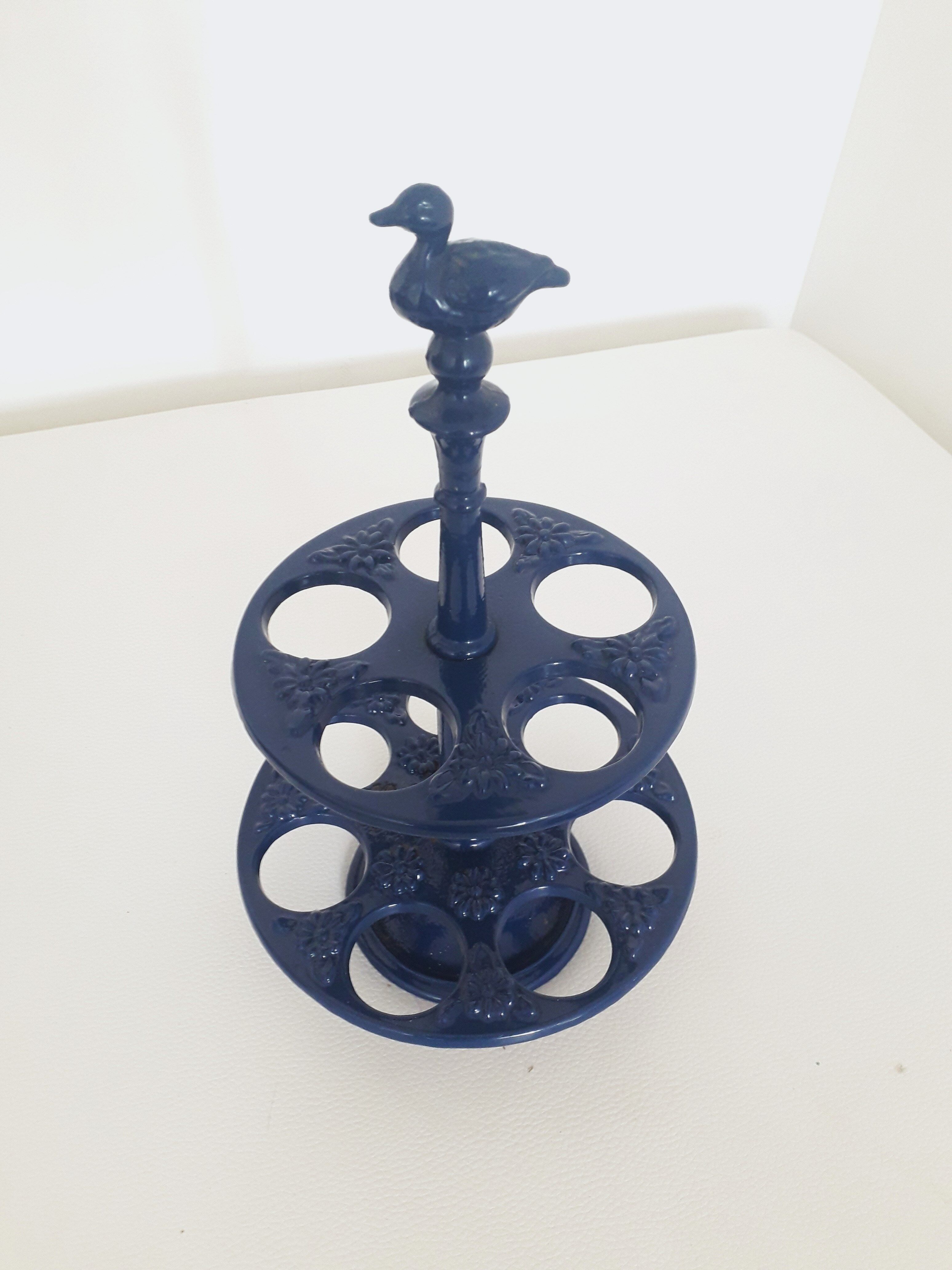 Vintage egg holder - Midnight blue enamelled cast iron - 1960
