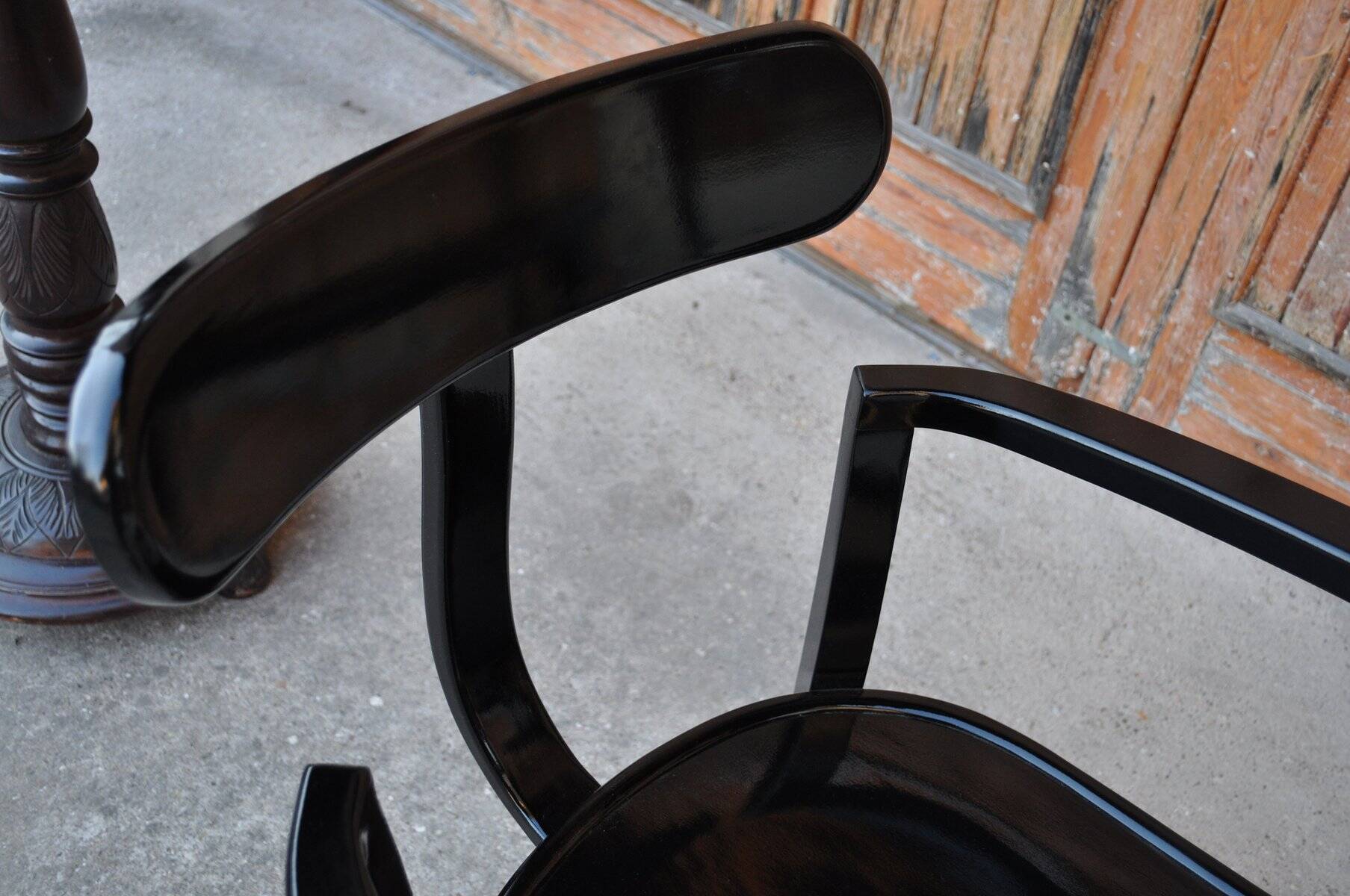 Pair of black Art Deco chairs in wood by Lajos Kozma, Szék és Faárugyár, 1920s