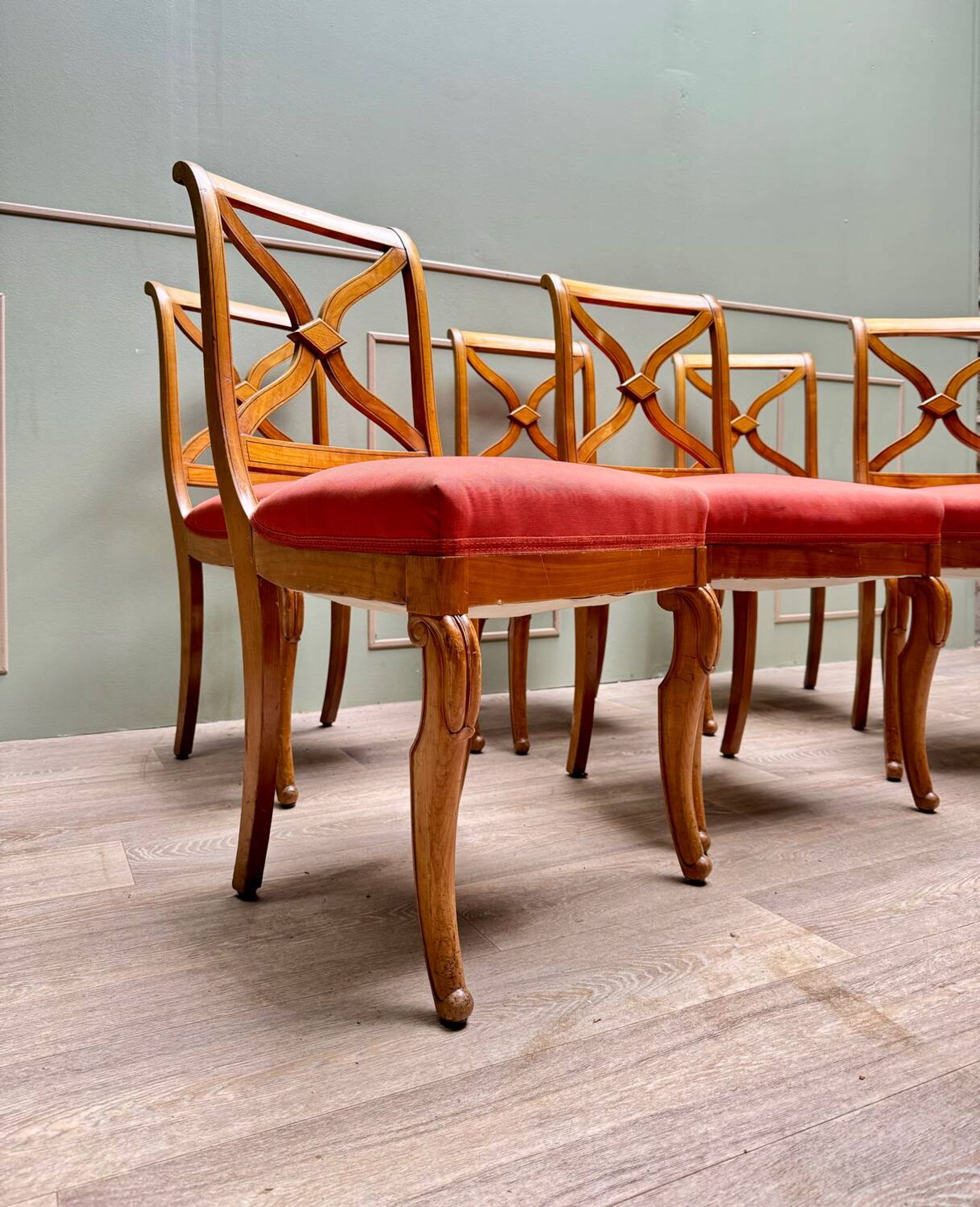 Suite Of Six Chairs In Cherrywood Cross Backrest Restoration Style 20th Century