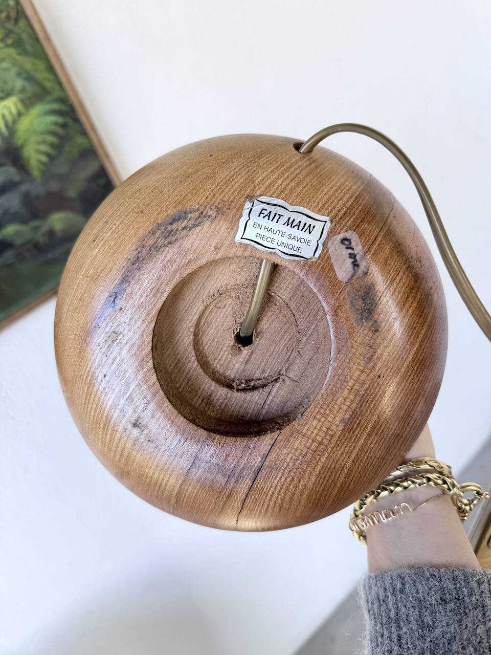 Brutalist olive wood table lamp 1970