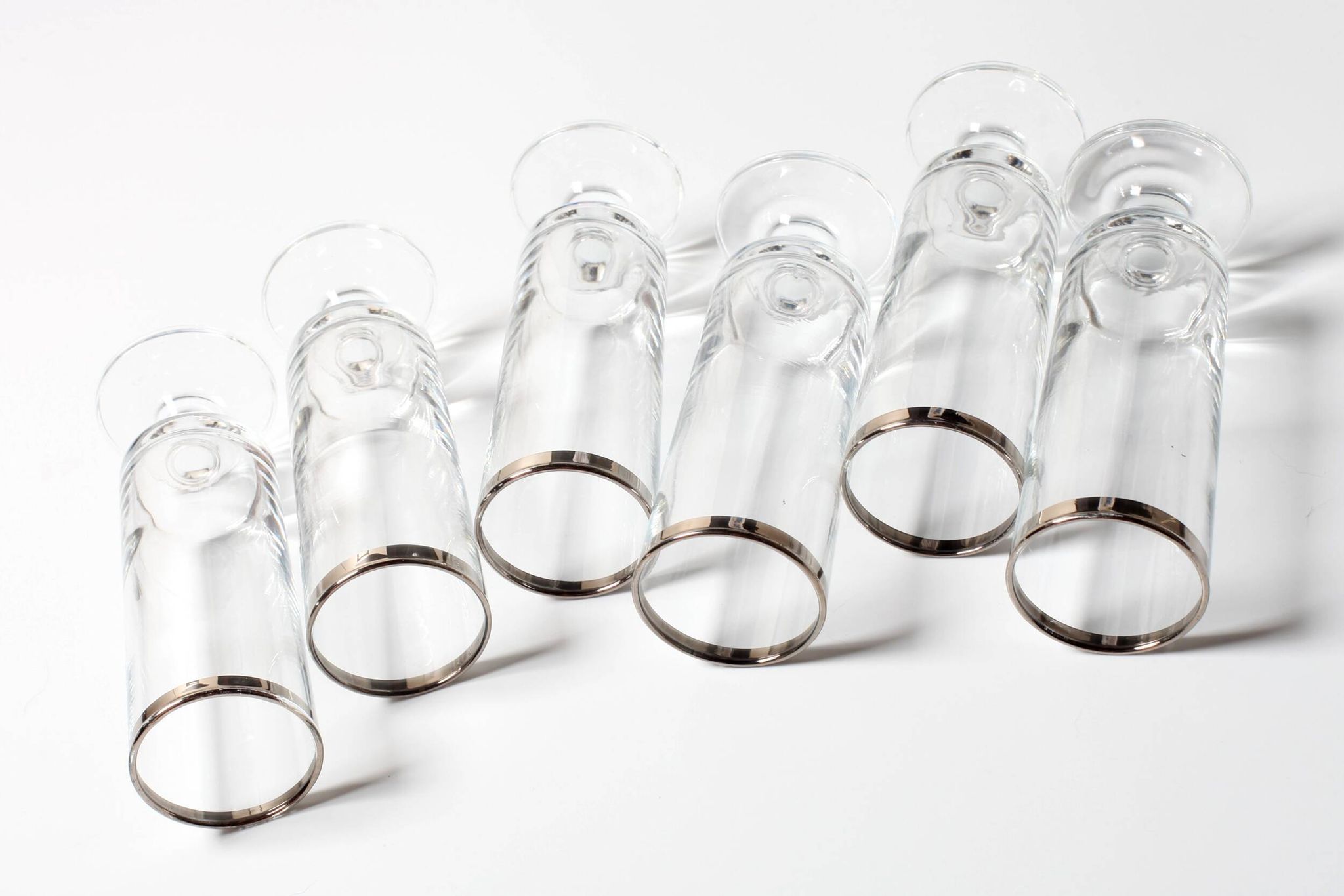 Set of 6 Vintage Italian Clear Wine Glasses Silver Rim Mid-Century Stemware
