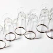 Set of 6 Vintage Italian Clear Wine Glasses Silver Rim Mid-Century Stemware