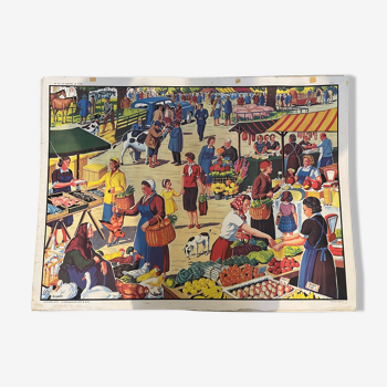 Affiche scolaire vintage mdi « le marché, la foire