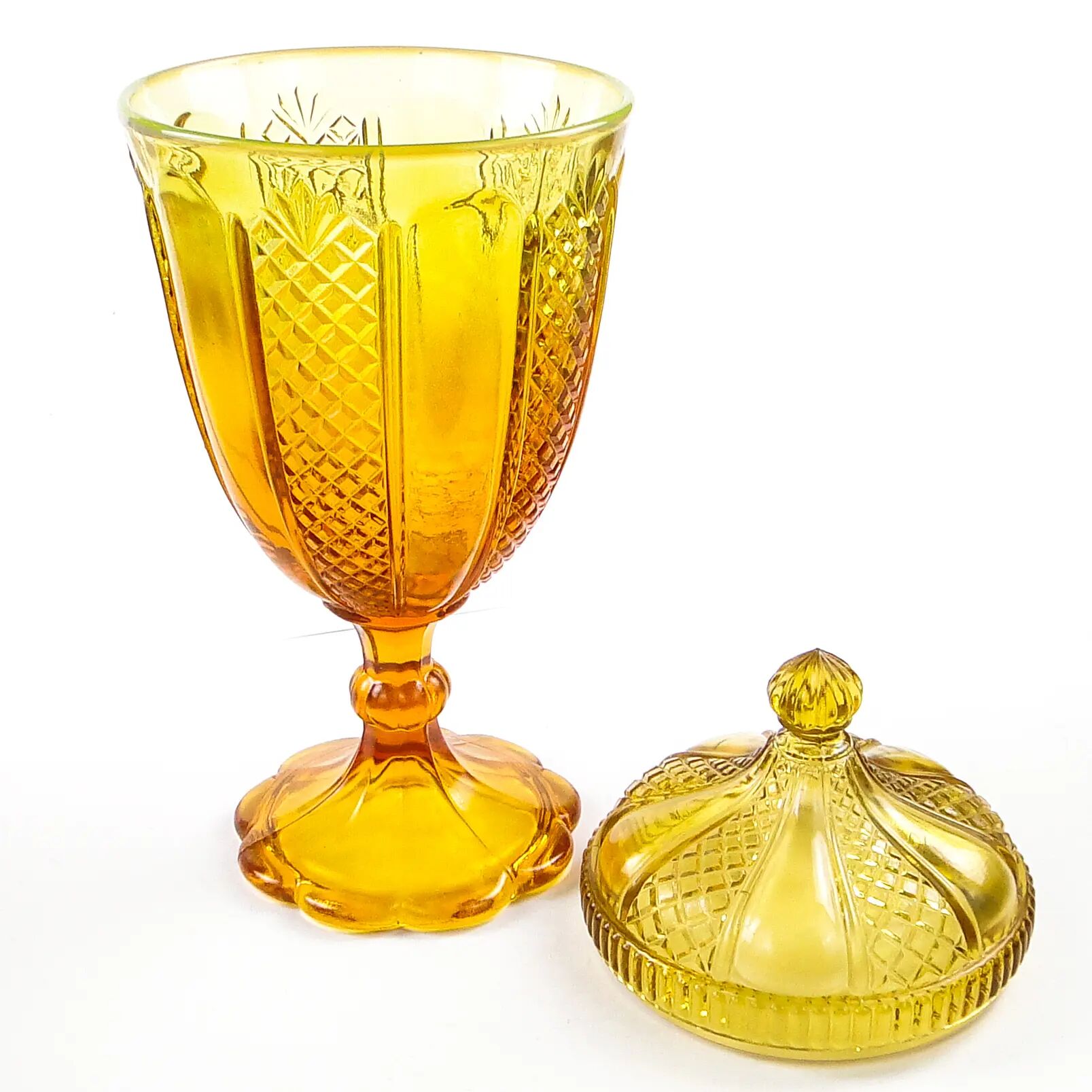 Bonbonnière Art Déco, verre pressé, Ząbkowice, Pologne, années 1970
