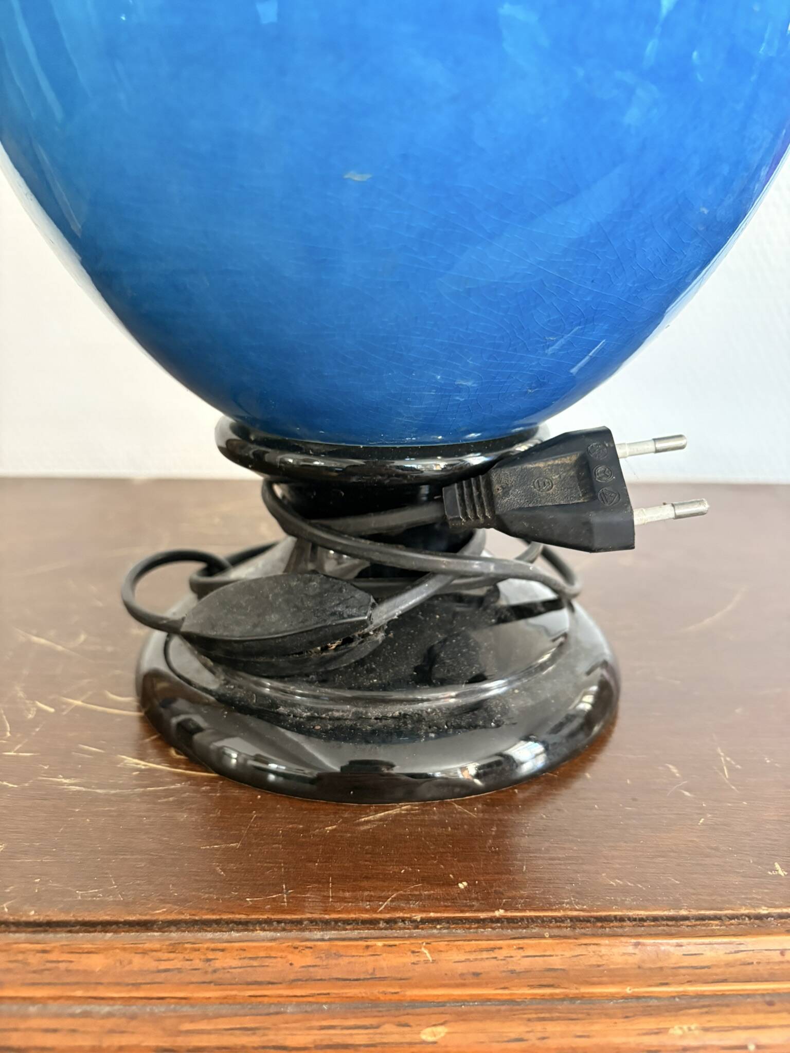 Antique Blue Glazed Ceramic Baluster Lamp Italy