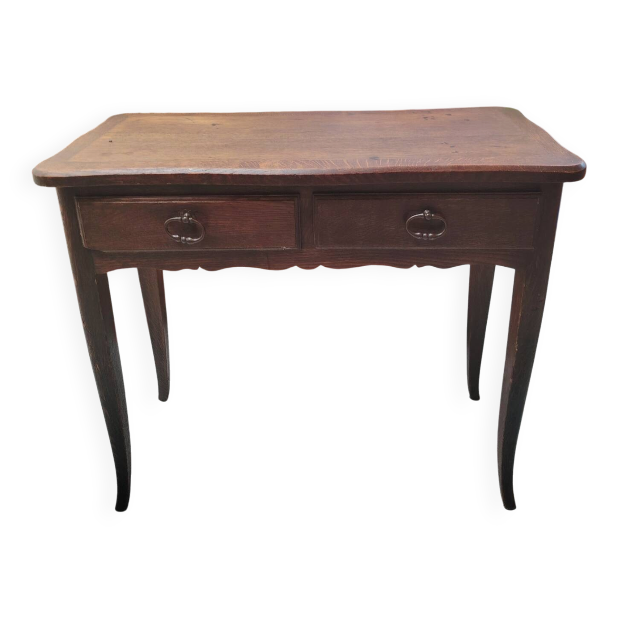 Table, console, dressing table in solid oak with curved legs - 1900