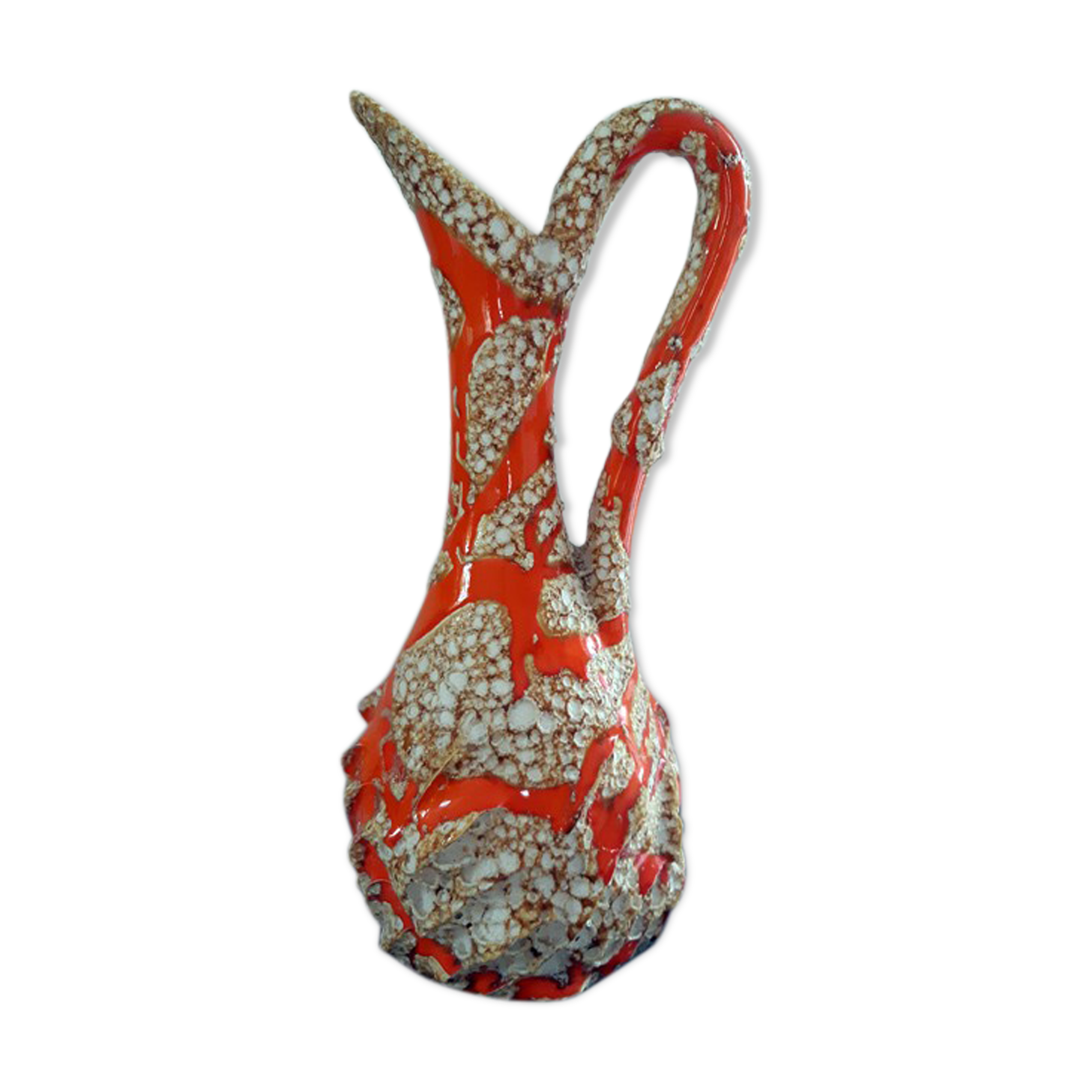 Large vase orange jug "fat lava" signed Vallauris.