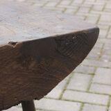 Brutalist tripod coffee table in stained pine, France 1950s
