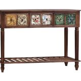 American Solid Wood Console Table with Retro Pattern, Vintage Hallway Table with Drawers and Shelf,