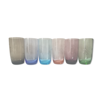 Set of 6 50s colored water glasses