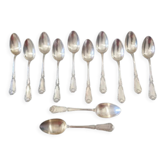 Jean Emile Puiforcat- Series of 12 tablespoons - Model Pompadour - Solid silver