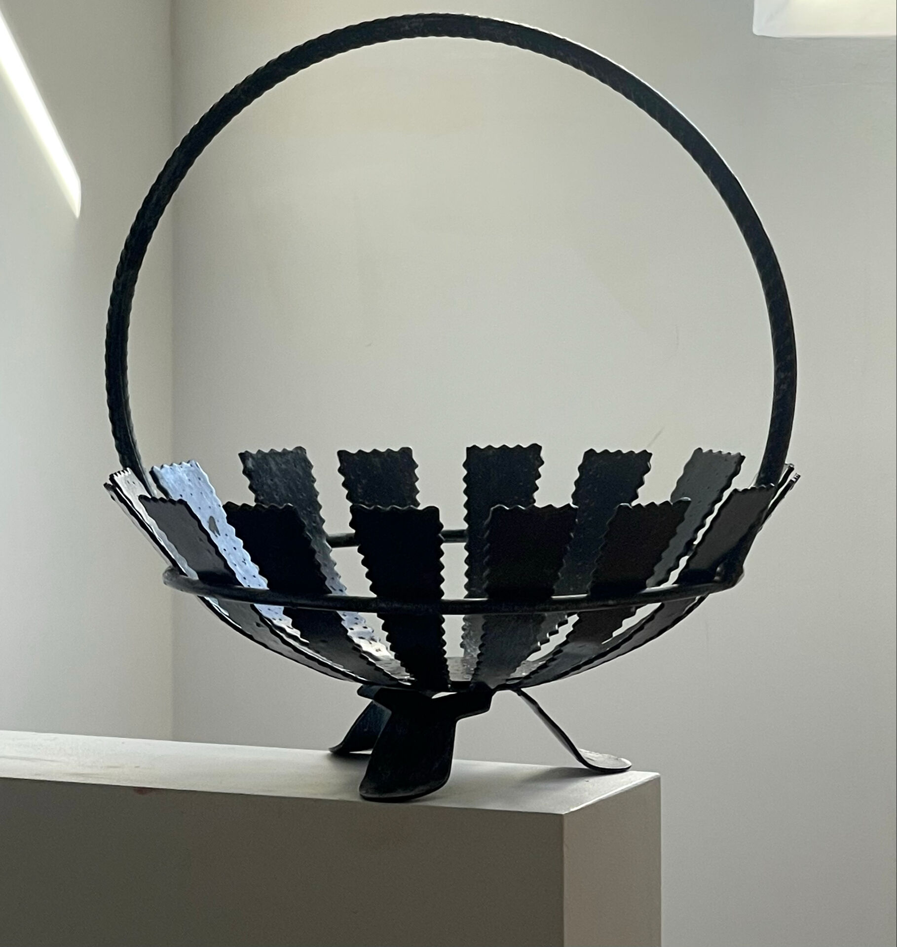 Brutalist wrought iron basket from the 1960s.